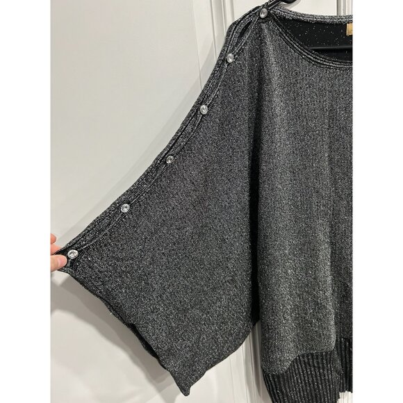 Peck & Peck Weekend Womens Gray Metallic Batwing Sweater Top Button Detail Sz XL - Picture 4 of 8